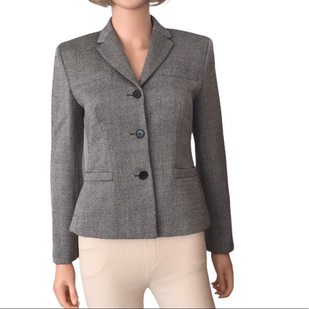Ann Taylor black white all wool blazer